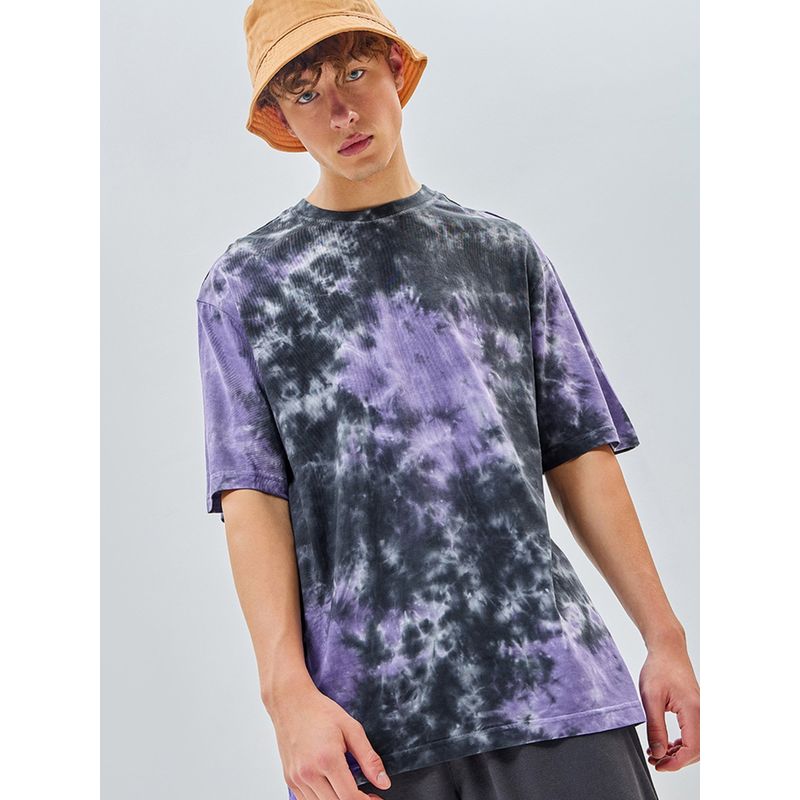 Bewakoof Men's Black & White Tie & Dye Oversized T-shirt (M)