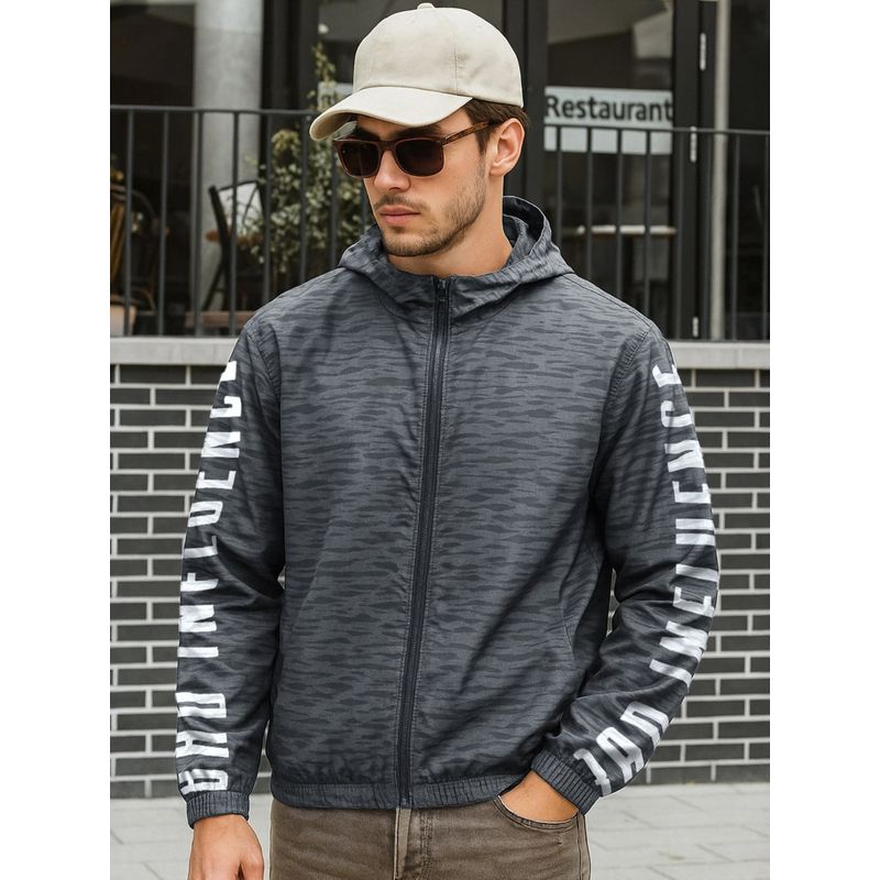 Bewakoof Air 1.0 Men's Grey Bad Influence Typography Super Loose Fit Windcheater Jacket (M)