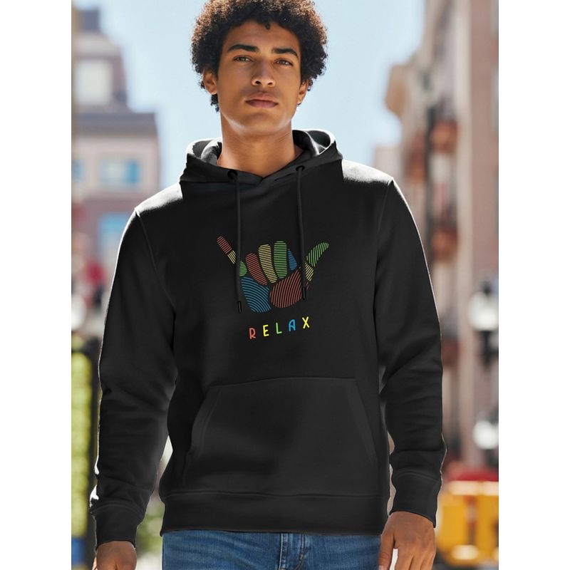 Bewakoof Men's Black Relax Graphic Printed Hoodies (M)
