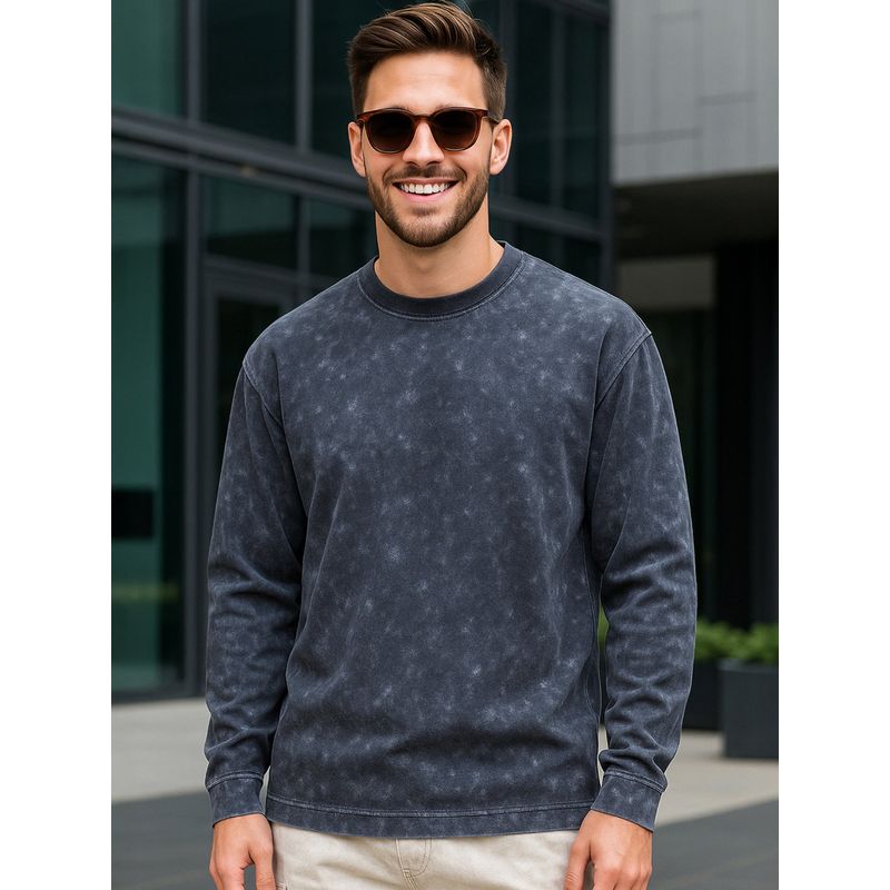 Bewakoof Men's Dark Grey Oversized Acid Wash T-shirt (M)