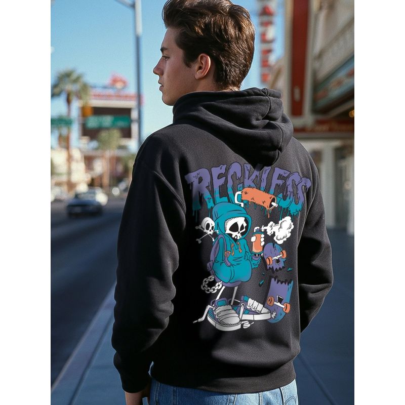 Bewakoof Men's Black Reckless Graphic Printed Oversized Hoodies (2XL)