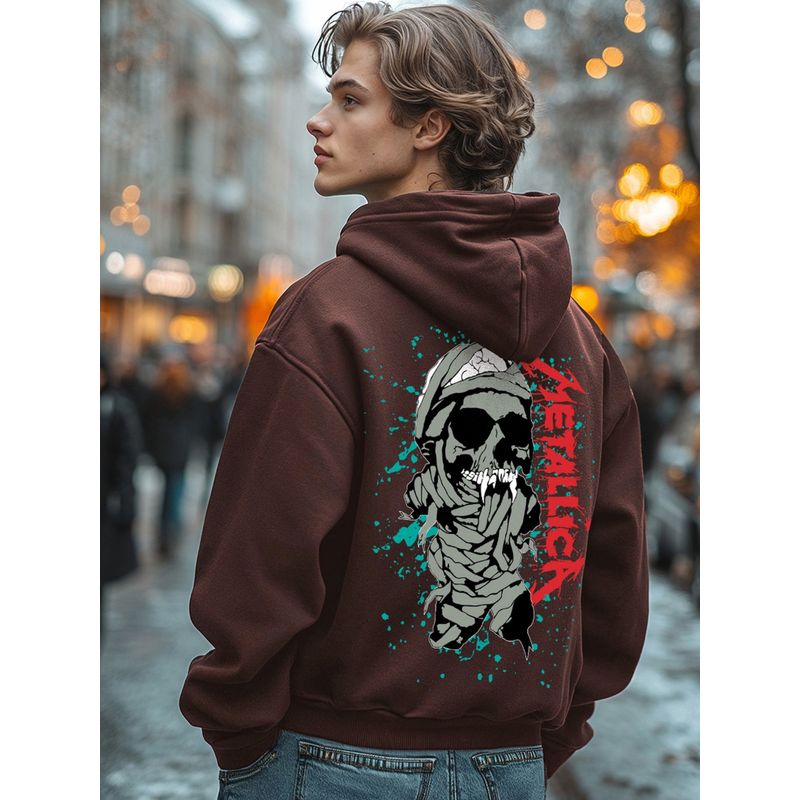 Bewakoof Men's Brown Metallica Graphic Printed Hoodies (M)