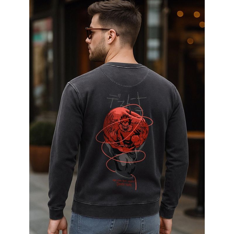 Bewakoof Men's Black Deathnote Ryuk Graphic Printed Acid Wash Sweatshirt (M)