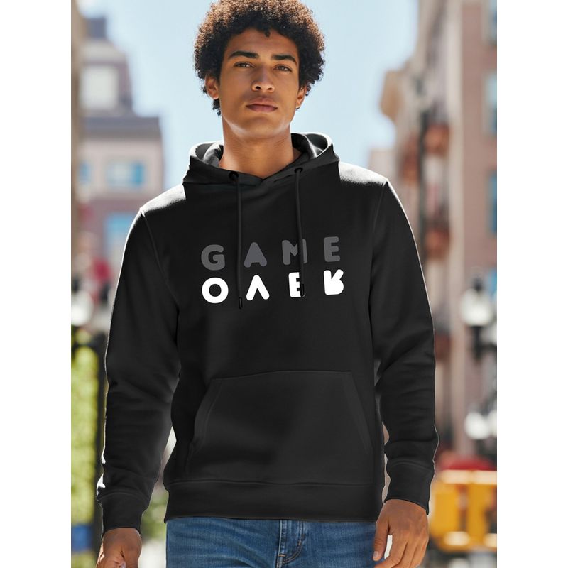 Bewakoof Men's Black Game Over Minimal Typography Hoodies (L)