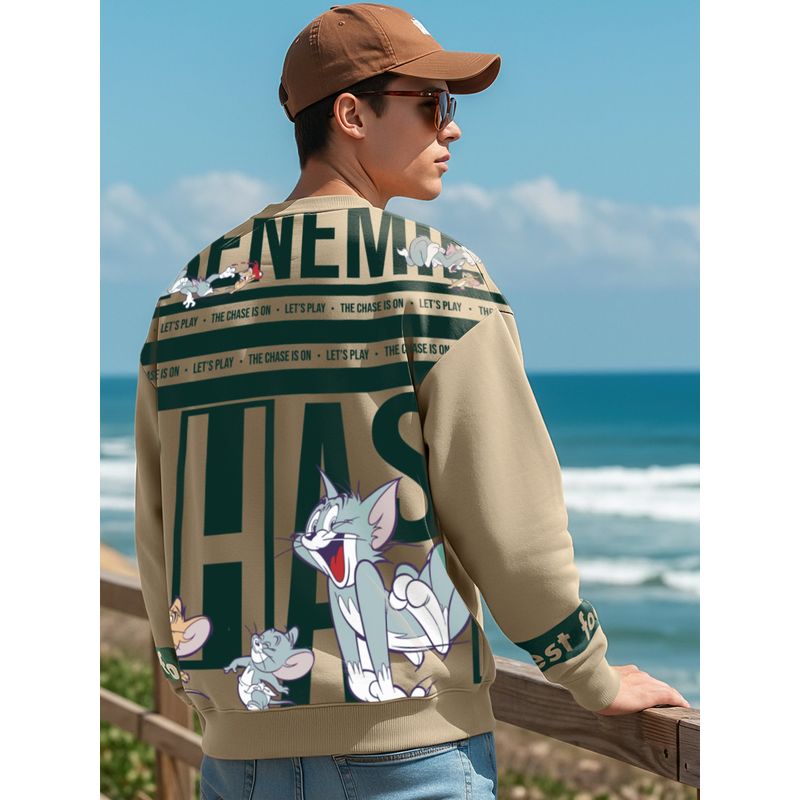 Bewakoof Official Tom & Jerry Men's Brown Graphic Printed Oversized Sweatshirt (M)