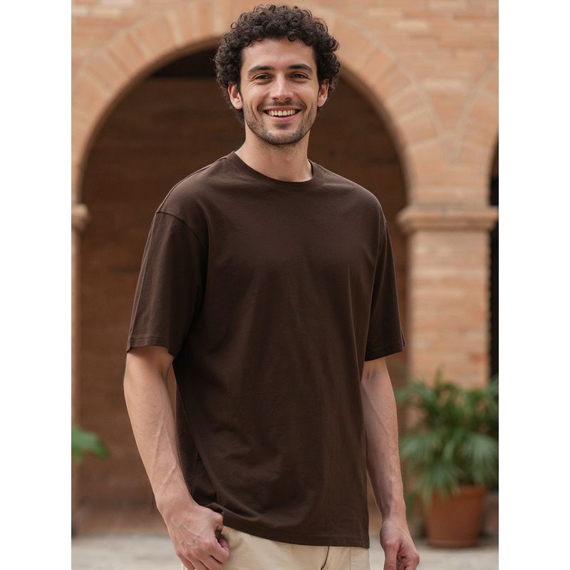 Bewakoof Men's Brown Oversized T-shirt (S)