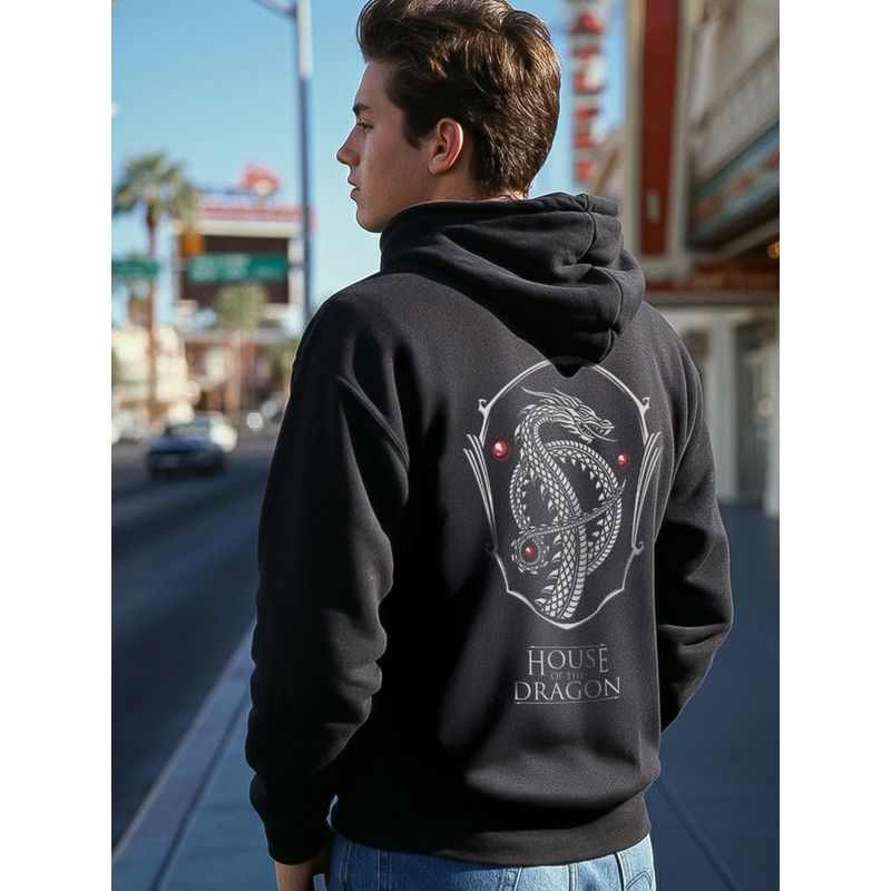 Bewakoof Men's Black House Of Dragon Graphic Printed Oversized Hoodies (L)