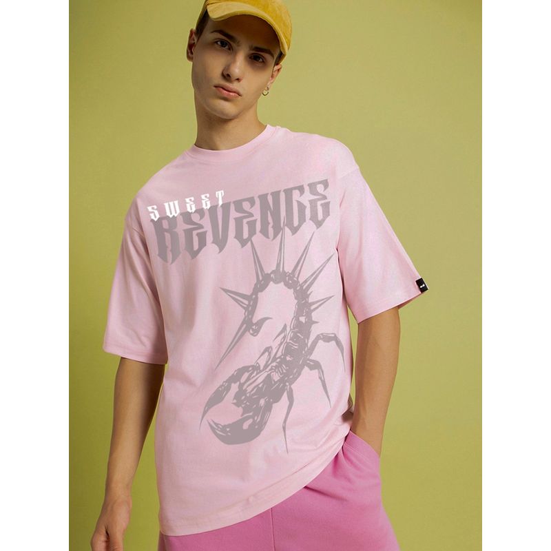 Bewakoof Men's Pink Sweet Revenge Graphic Printed Oversized T-shirt (M)