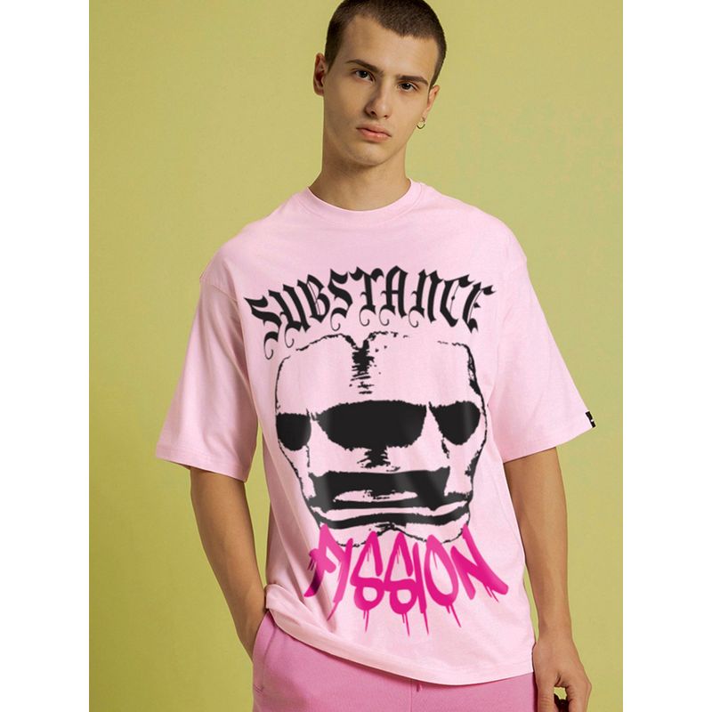 Bewakoof Men's Pink Substance Graphic Printed Oversized T-shirt (S)
