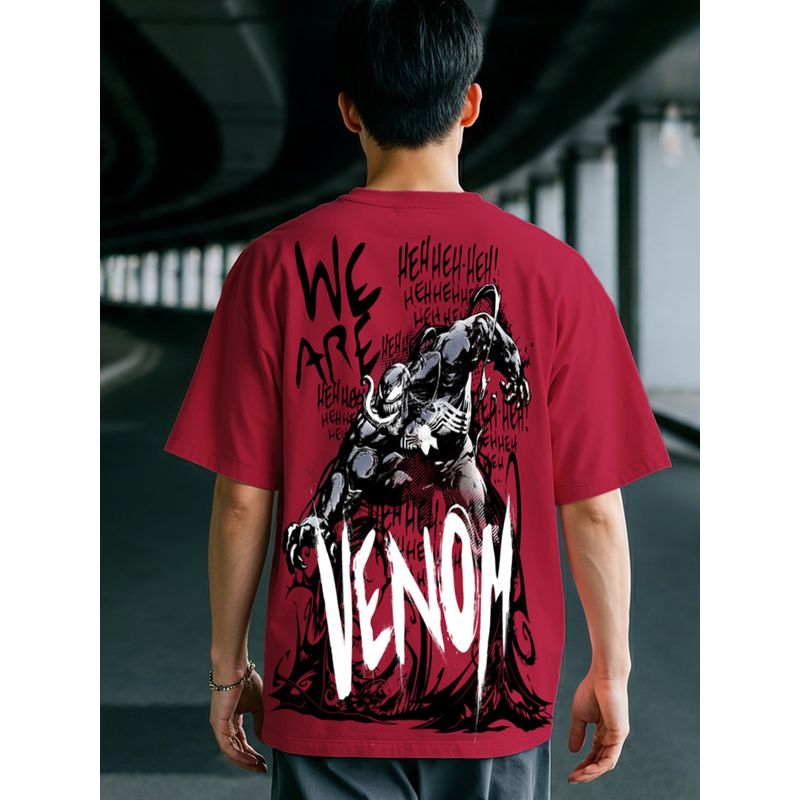 Bewakoof Official Marvel Men's Salsa Red We Venom Graphic Printed Oversized T-shirt (M)