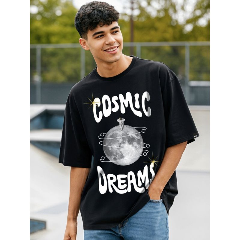 Bewakoof Men's Jet Black Cosmic Dreams Graphic Printed Oversized T-shirt (S)