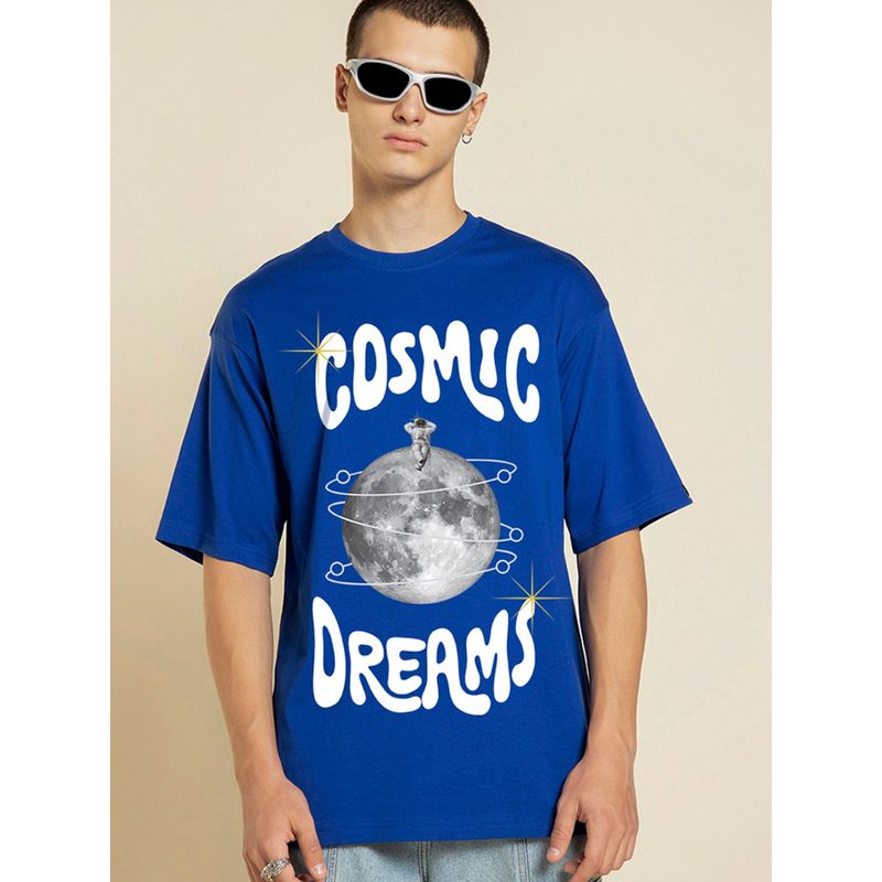 Bewakoof Men's Blue Cosmic Dreams Graphic Printed Oversized T-shirt (L)