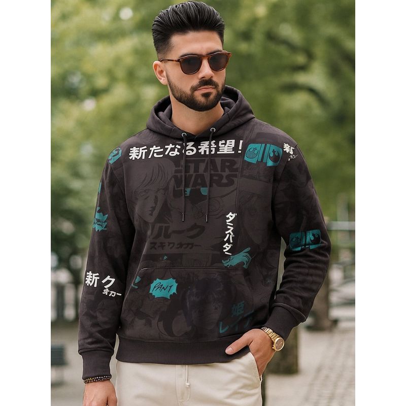 Bewakoof Official Star Wars Men's Brown All Over Printed Oversized Hoodies (L)