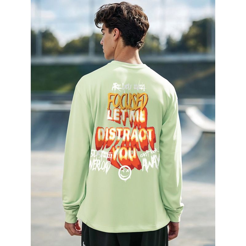 Bewakoof Men's Green Focused Typography Oversized T-shirt (S)