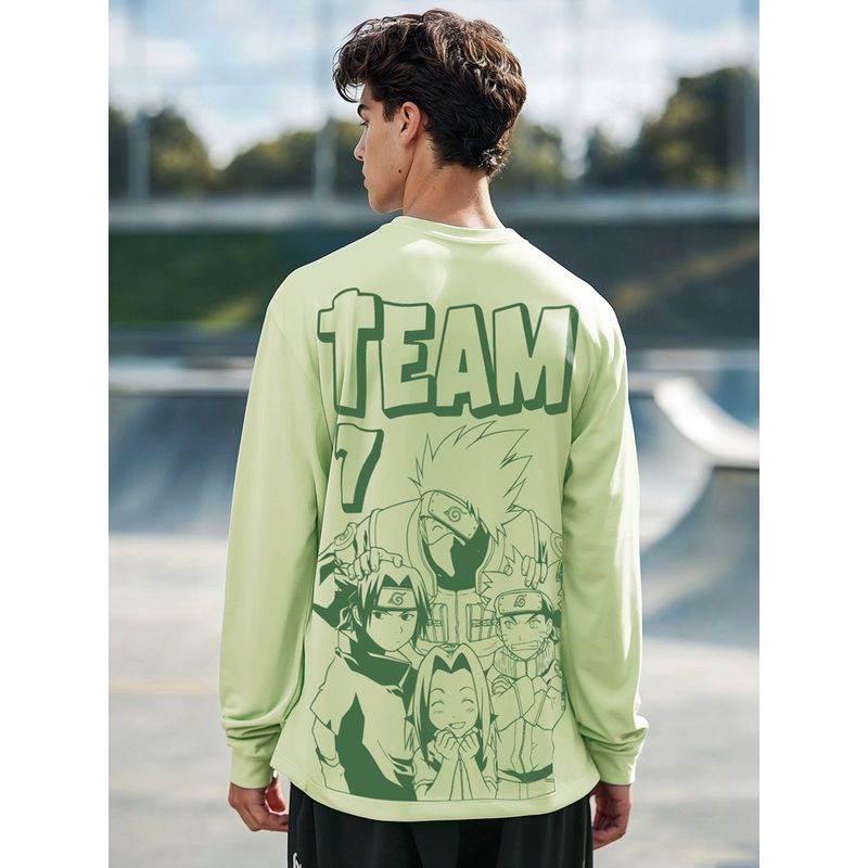 Bewakoof Official Naruto Men's Green Team Graphic Printed Oversized T-shirt (XL)