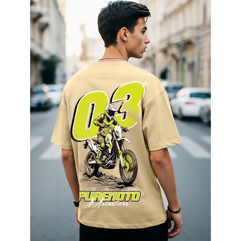 Bewakoof Men's Ginger Root Brown Pure Moto Graphic Printed Oversized T-shirt (S)