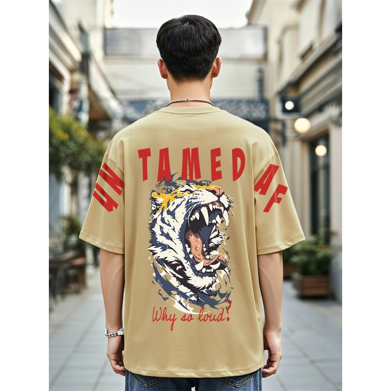 Bewakoof Men's Ginger Root Brown Gun Tamed Af Graphic Printed Oversized T-shirt (M)
