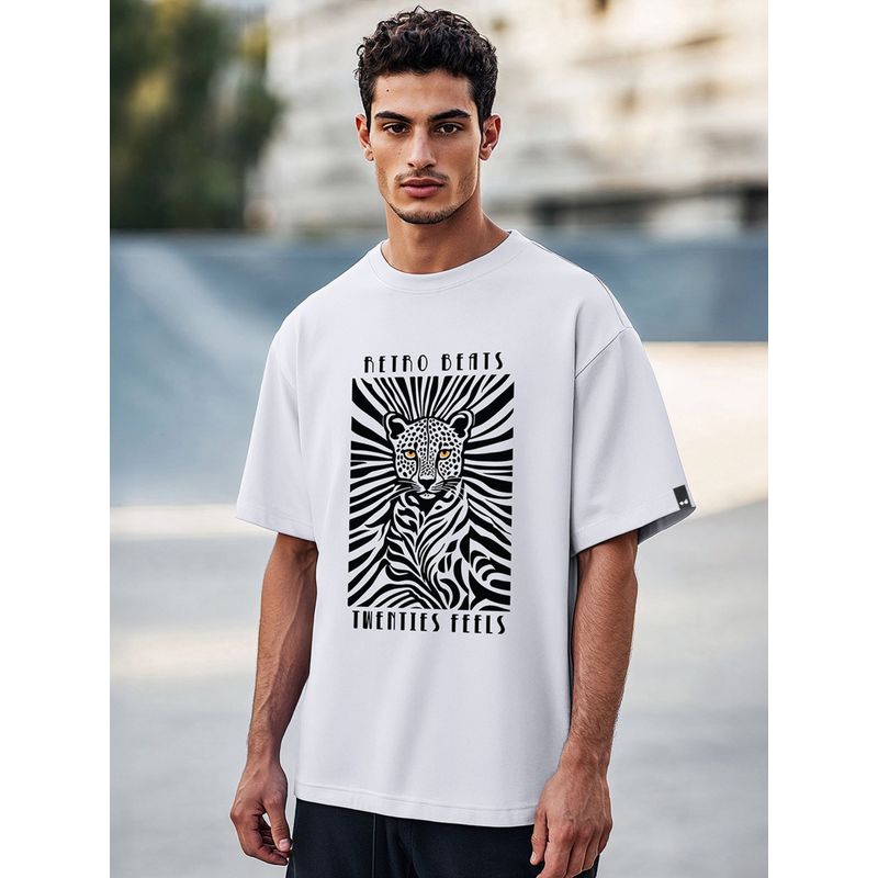 Bewakoof Men's Lavender Retro Beats Graphic Printed Oversized T-shirt (M)