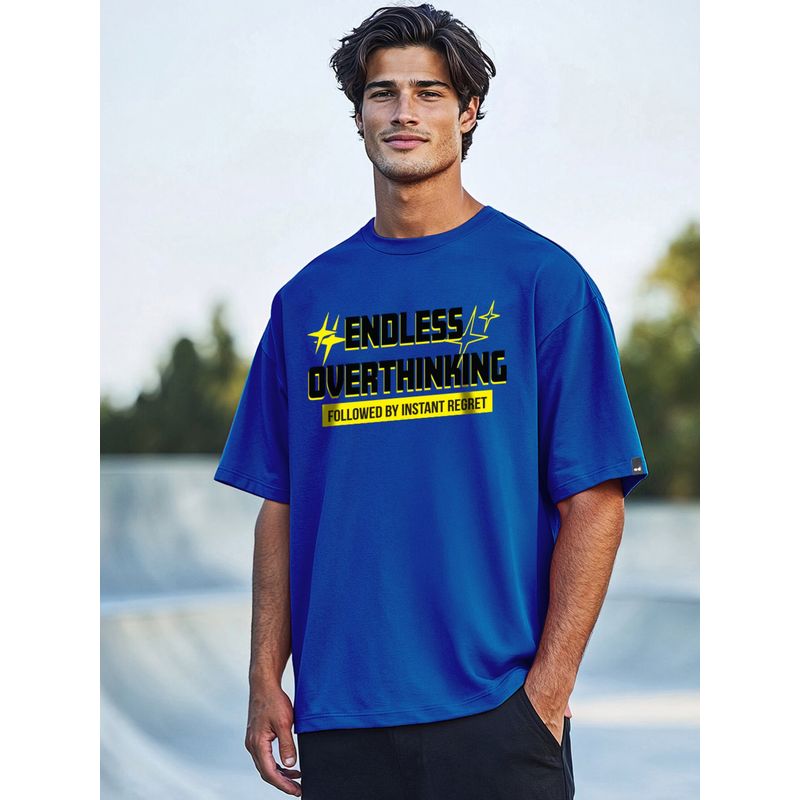 Bewakoof Men's Blue Wrong Decision Typography Oversized T-shirt (M)