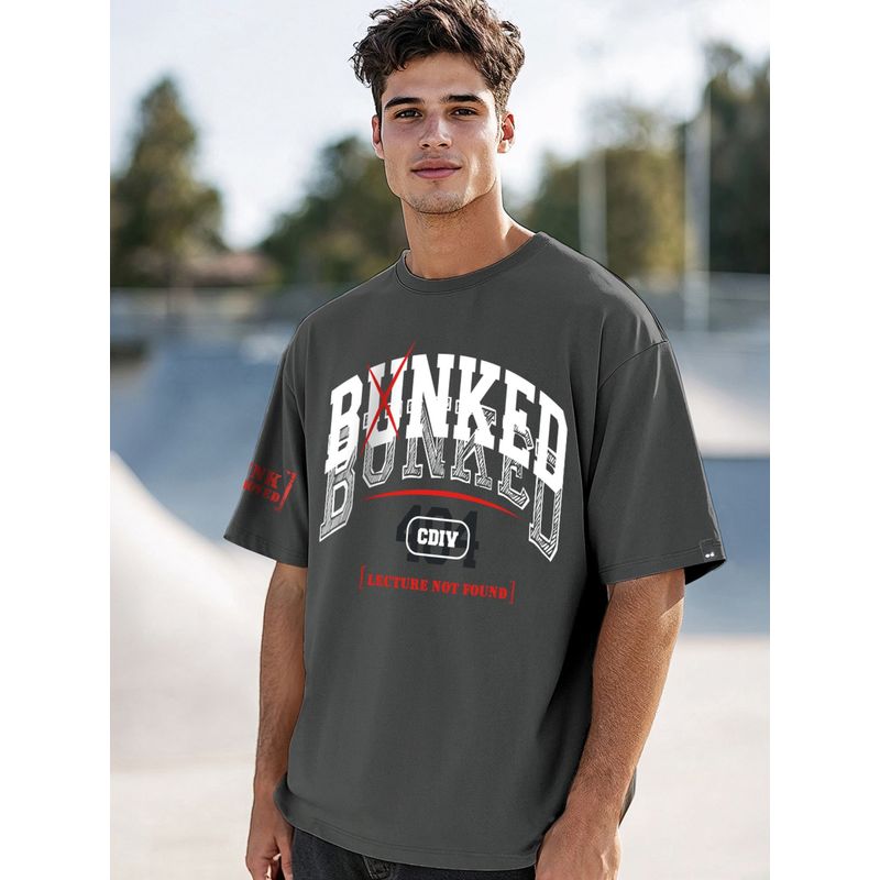 Bewakoof Mens Grey Bunked Graphic Printed Oversized T-shirt (M)