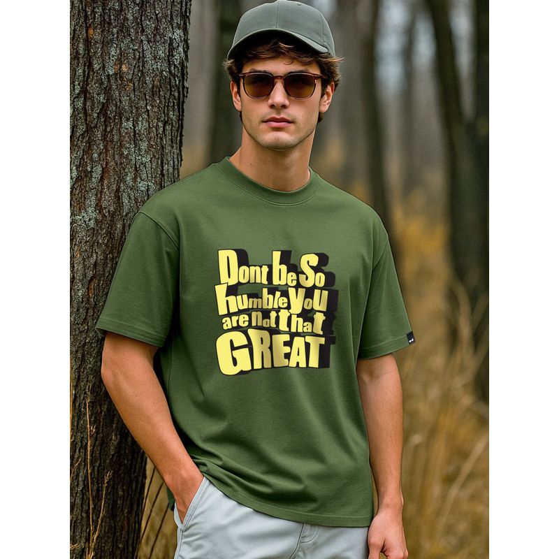 Bewakoof Men's Green Don't Be So Humble Typography Oversized T-shirt (S)
