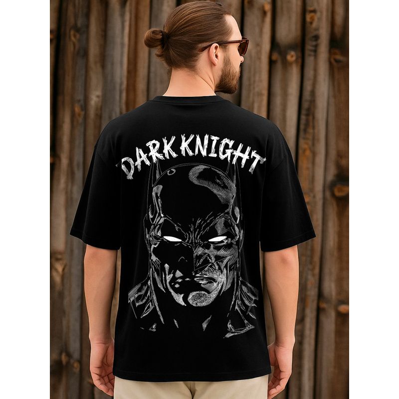 Bewakoof Official DC Batman Men's Jet Black Dark Night Graphic Printed Oversized T-shirt (M)