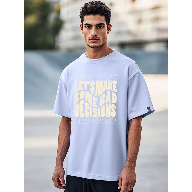Bewakoof Men's Baby Lavender Let's Make Typography Oversized T-shirt (M)