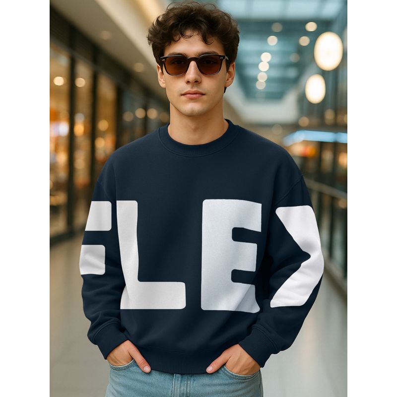 Bewakoof Men's Navy Blue Typography Oversized Sweatshirt (S)