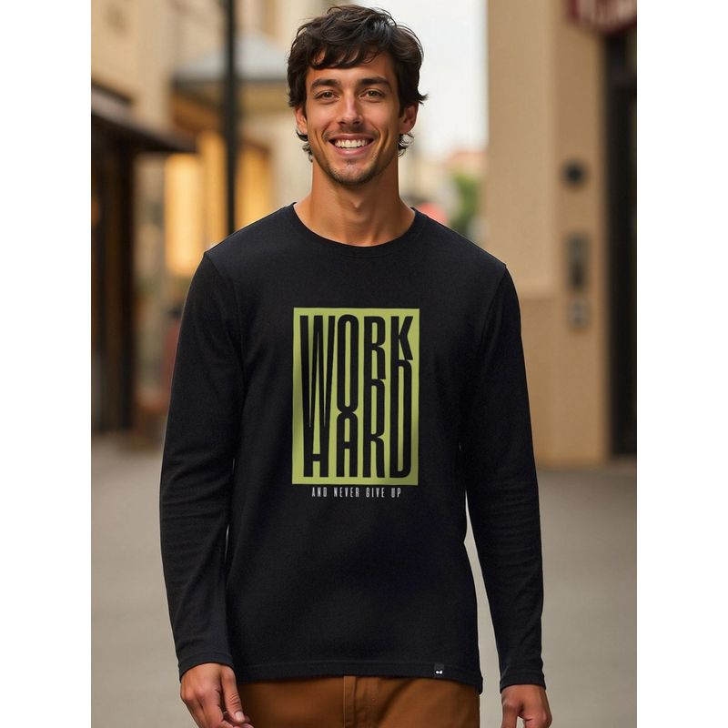Bewakoof Men's Black Work Hard Graphic Printed T-shirt (M)
