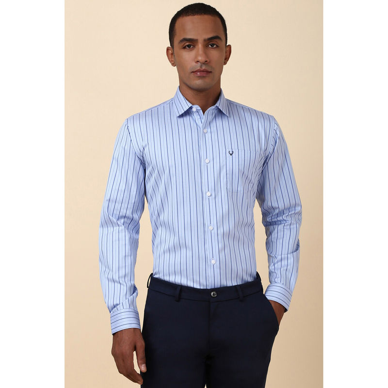 Allen Solly Men Blue Slim Fit Stripes Full Sleeves Formal Shirt (40)
