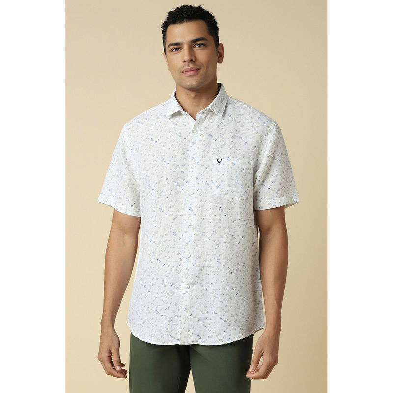 Allen Solly Men White Slim Fit Floral Print Half Sleeves Casual Shirt (38)