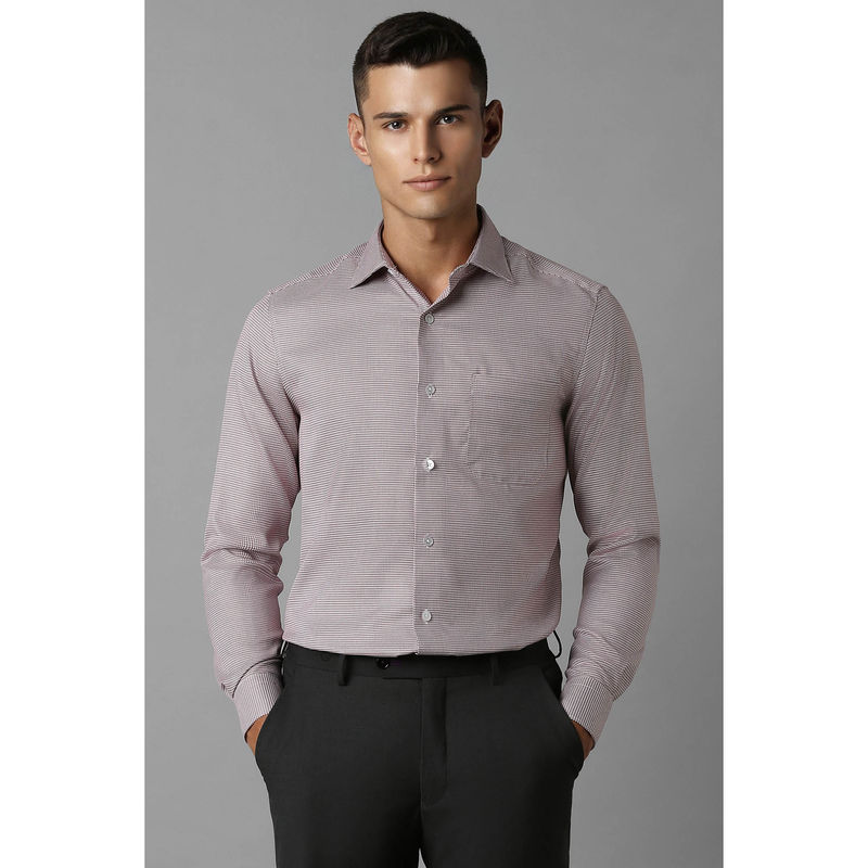 Louis Philippe Men Maroon Regular Fit Print Full Sleeves Formal Shirt (42)