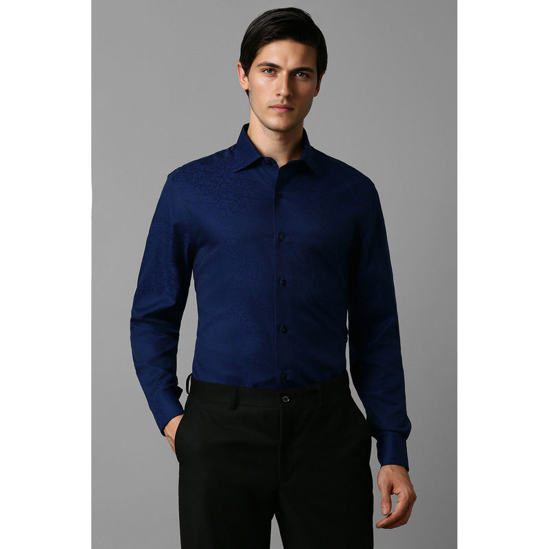 Louis Philippe Men Navy Blue Regular Fit Print Full Sleeves Formal Shirt (40)