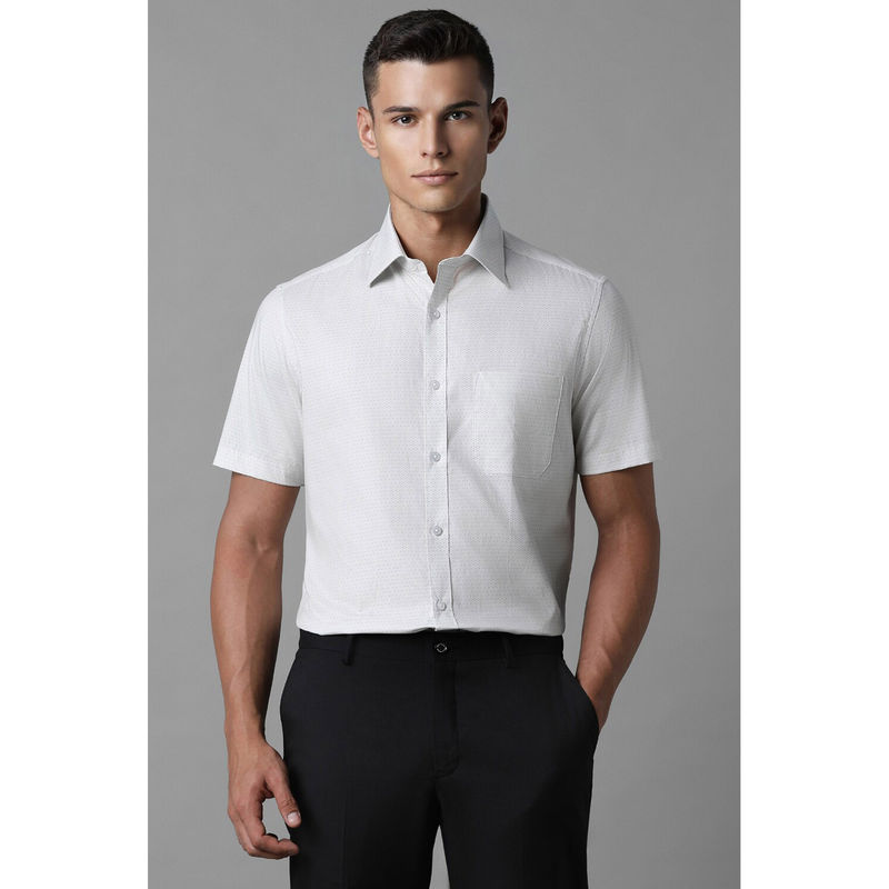 Louis Philippe Men Off White Regular Fit Print Half Sleeves Formal Shirt (39)