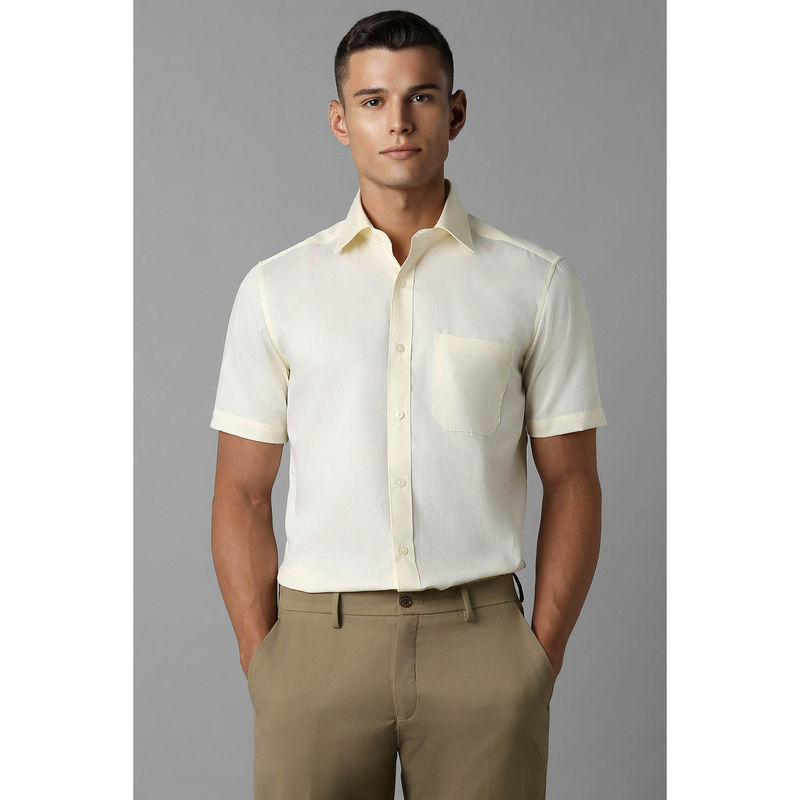Louis Philippe Men Yellow Regular Fit Stripes Half Sleeves Formal Shirt (40)