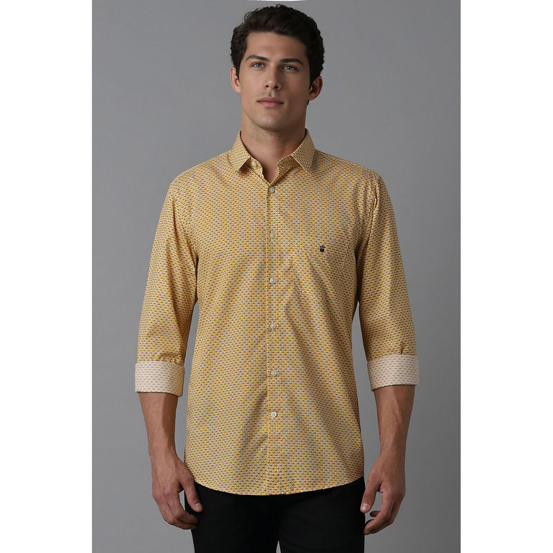 Louis Philippe Men Yellow Super Slim Fit Print Full Sleeves Casual Shirt (39)