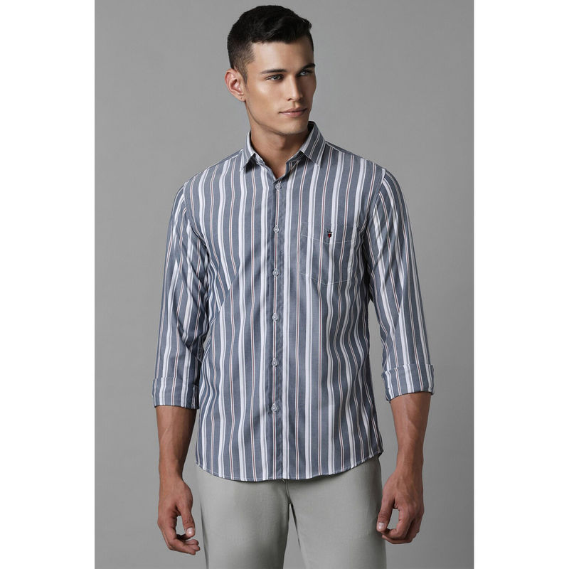 Louis Philippe Men Grey Super Slim Fit Stripes Full Sleeves Casual Shirt (40)