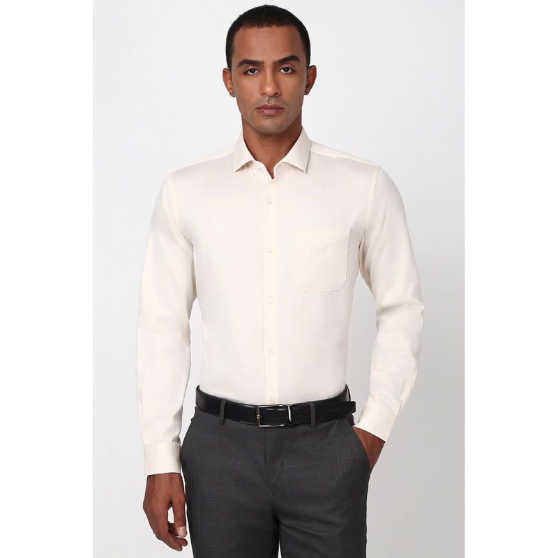 Peter England Men Cream Textured Regular Fit Formal Shirt (40)