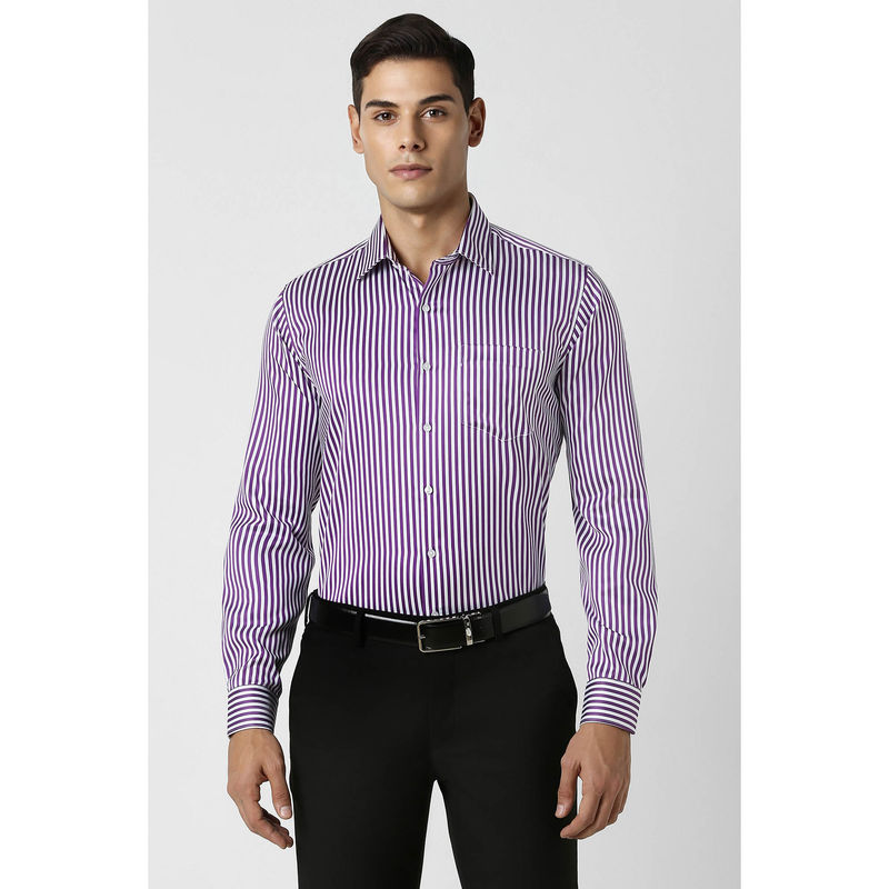 Van Heusen Men Purple Slim Fit Stripes Full Sleeves Formal Shirt (42)
