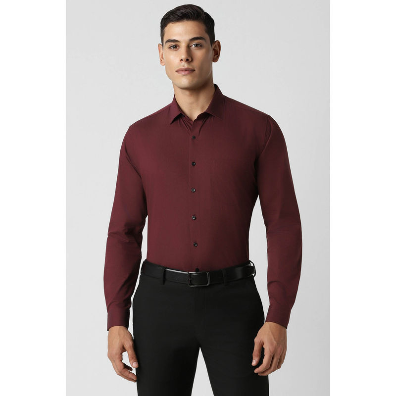 Van Heusen Men Maroon Slim Fit Solid Full Sleeves Formal Shirt (39)