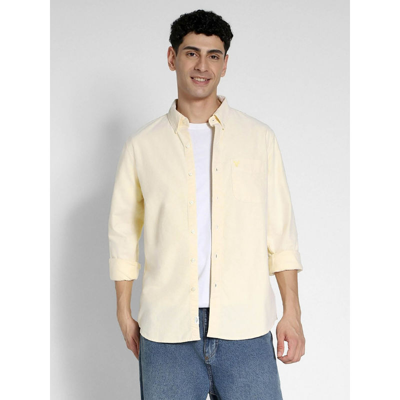 American Eagle Men Yellow Slim Fit Solid Oxford Button-Up Shirt (M)