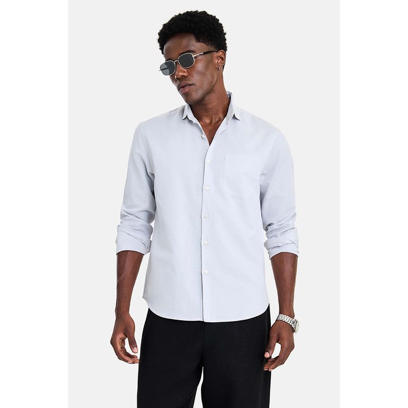 Snitch Light Grey Textured Full Sleeves Regular Resort/Vacation Shirt for Men (XS)