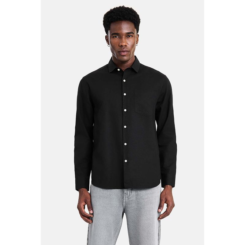 Snitch Black Textured Full Sleeves Regular Resort/Vacation Shirt for Men (L)
