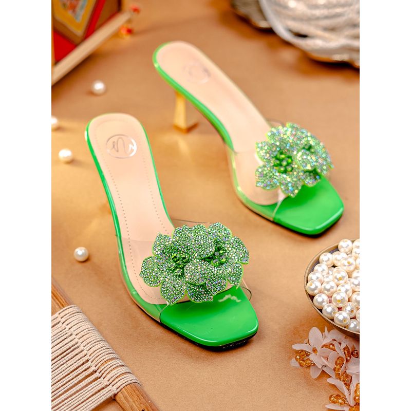 NR BY NIDHI RATHI Green Stiletto Heels with Transparent Upper (EURO 36)