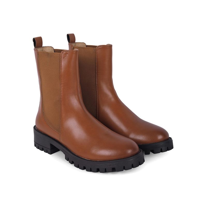 Yoho Women High Chelsea Boots - Tan (UK 4)