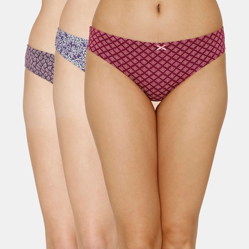 Zivame Low Rise Full Coverage Bikini Panty - Assorted - Multi-Color (Pack of 3) (S)