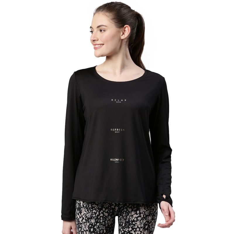 Enamor Womens A304-Long Sleeve With Antimicrobial & Sweat Wicking Anti Chill T-Shirt-Jet Black (L)