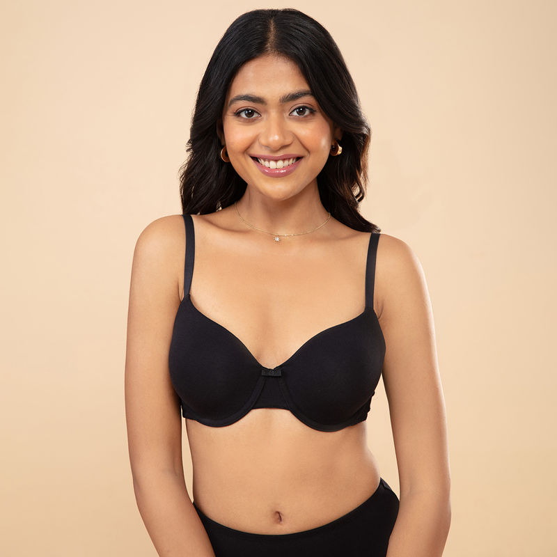 Nykd By Nykaa Breathe Lace Padded Wired T-Shirt Bra-NYB166 Anthracite (34C)