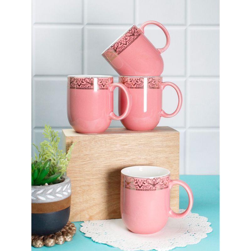 Vola Dazzle Mugs with Golden Border Set of 4 300ml (Blooming Dalhia