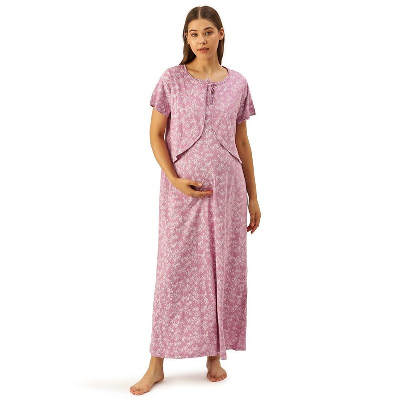 Nejo Feeding-Nursing Maternity Full Length Night Dress - Lavender (S)